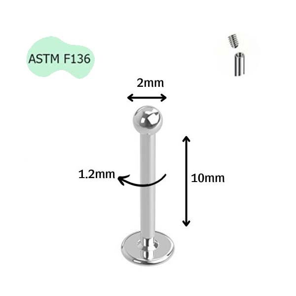 Khuyên cơ bản đầu bi ren trong - Titanium - 6 size