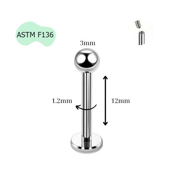 Khuyên cơ bản đầu bi ren trong - Titanium - 6 size