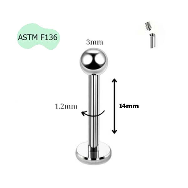 Khuyên cơ bản đầu bi ren trong - Titanium - 6 size