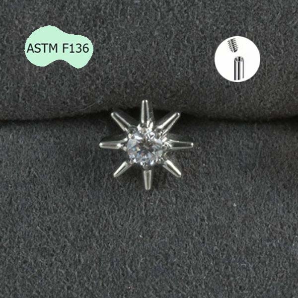 Khuyên tai hình mặt trời đính đá - 1.2*8mm - Titanium