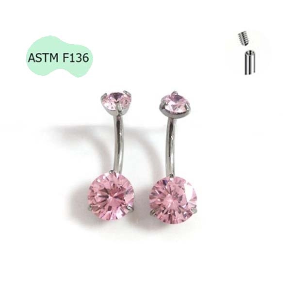 Khuyên rốn đá tròn zirconi - 2 màu - Titanium