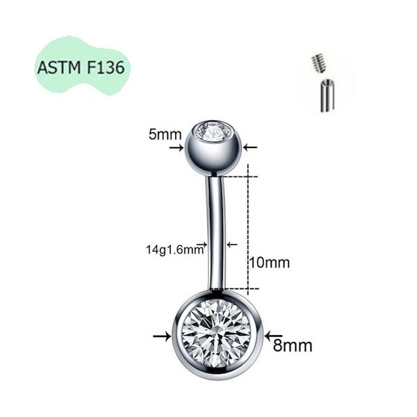 Khuyên rốn titanium đính đá giúp lỗ xỏ mau lành, chuẩn y tế