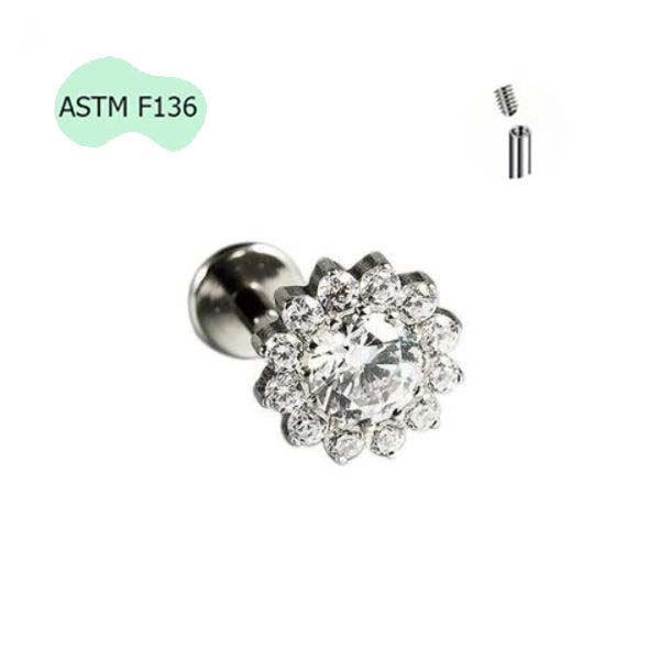 Khuyên tai Titan hình bông hoa đính đá - 2 màu - 1.2*8mm