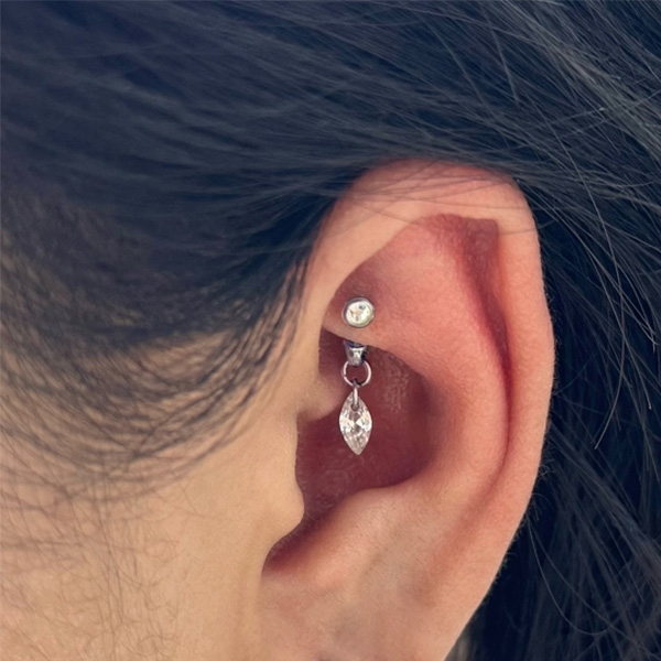 Khuyên Rook kèm phụ kiện đá pha lê - Titanium - 1.2*8mm