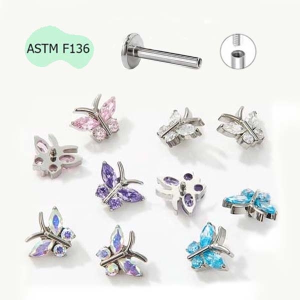 Khuyên tai Titanium Butterfly 1.2*10mm - Có 5 màu