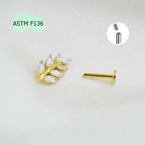 Hoa tai hình chiếc lá lấp lánh - Titanium - 2 màu