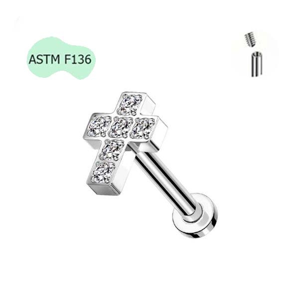 Khuyên tai chữ thập - Titanium F136 - 1.2*8mm