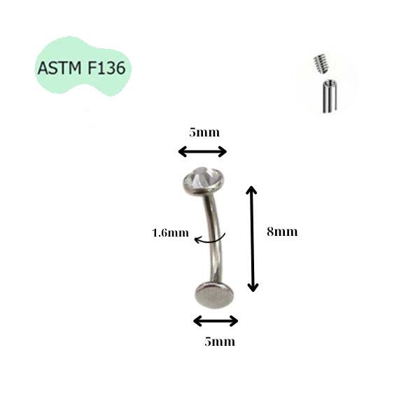 Khuyên rốn nổi Titanium đá trắng - Có 3 size
