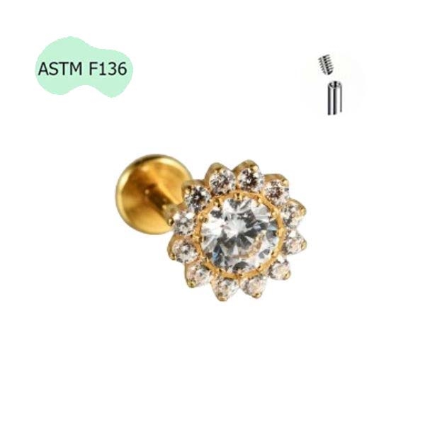 Khuyên tai Titan hình bông hoa đính đá - 2 màu - 1.2*8mm