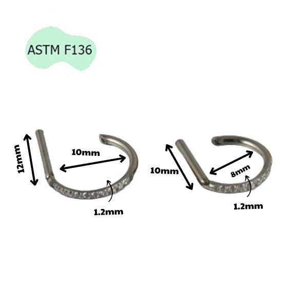 Khuyên tai chữ D giả vòng có đính đá - 2 size - Titan F136
