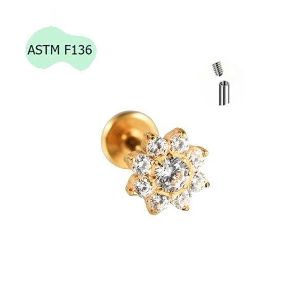Bông tai hoa hướng dương đính đá 1.2*8mm - 2 màu - Titanium