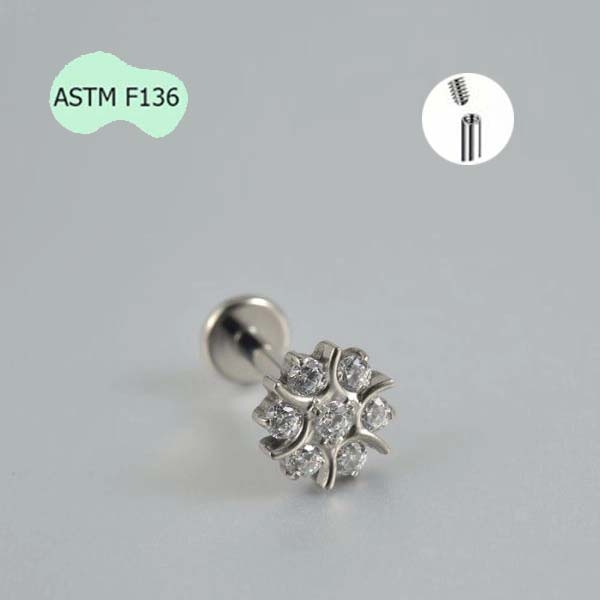 Khuyên Titanium hình bông tuyết đính đá - 2 màu - 1.2*8mm
