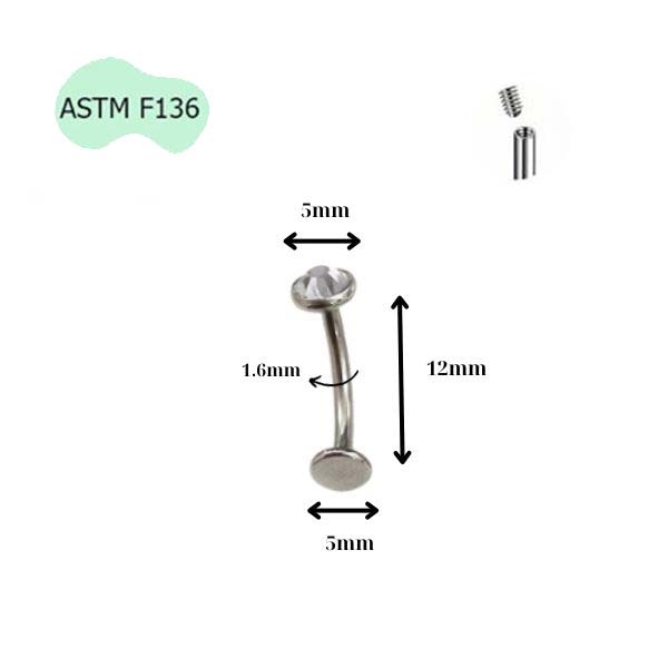 Khuyên rốn nổi Titanium đá trắng - Có 3 size