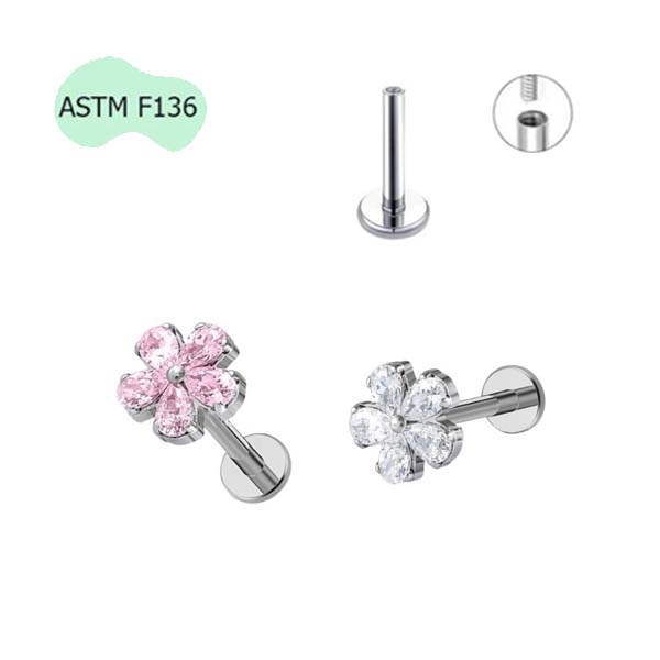Khuyên tai bông hoa 5 cánh dễ thương Titan F136 - 2 màu
