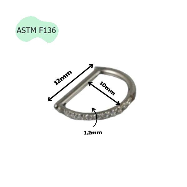 Khuyên tai chữ D giả vòng có đính đá - 2 size - Titan F136