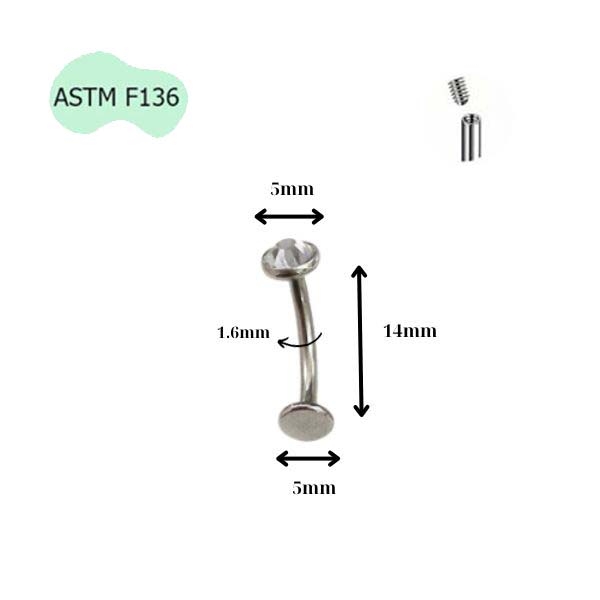 Khuyên rốn nổi Titanium đá trắng - Có 3 size