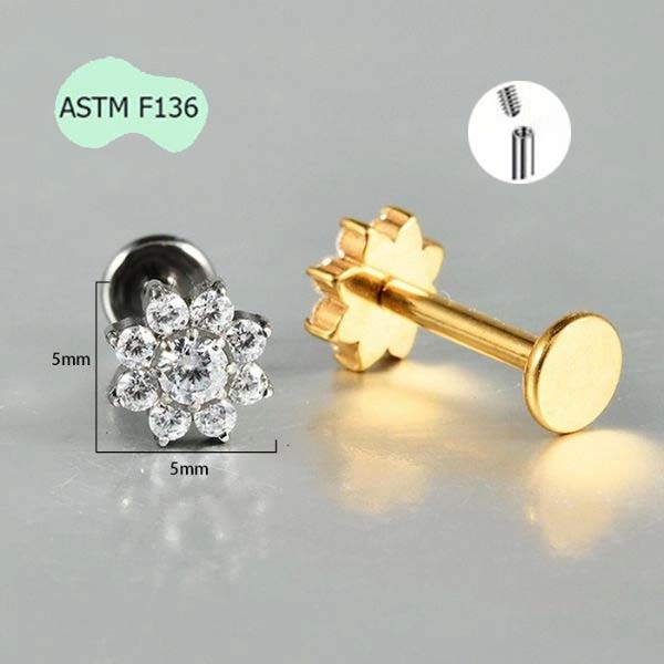 Bông tai hoa hướng dương đính đá 1.2*8mm - 2 màu - Titanium