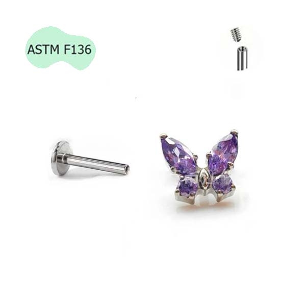 Khuyên tai con bướm lấp lánh - 5 màu - Titanium