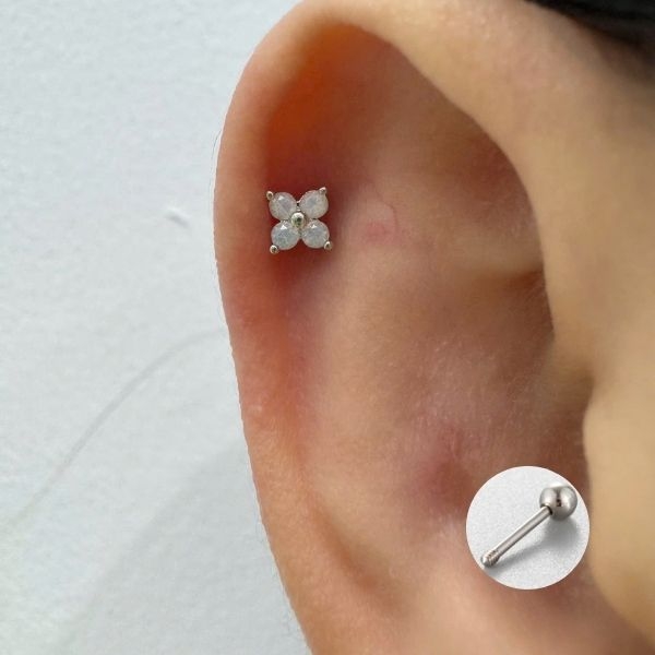 Khuyên tai cỏ 4 lá đá opal - 3 màu / Hợp kim