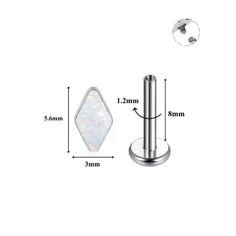 Titan / Khuyên tai đá opal hình thoi - 3 màu 1.2*8mm