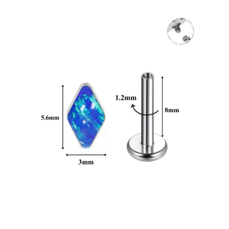 Titan / Khuyên tai đá opal hình thoi - 3 màu 1.2*8mm