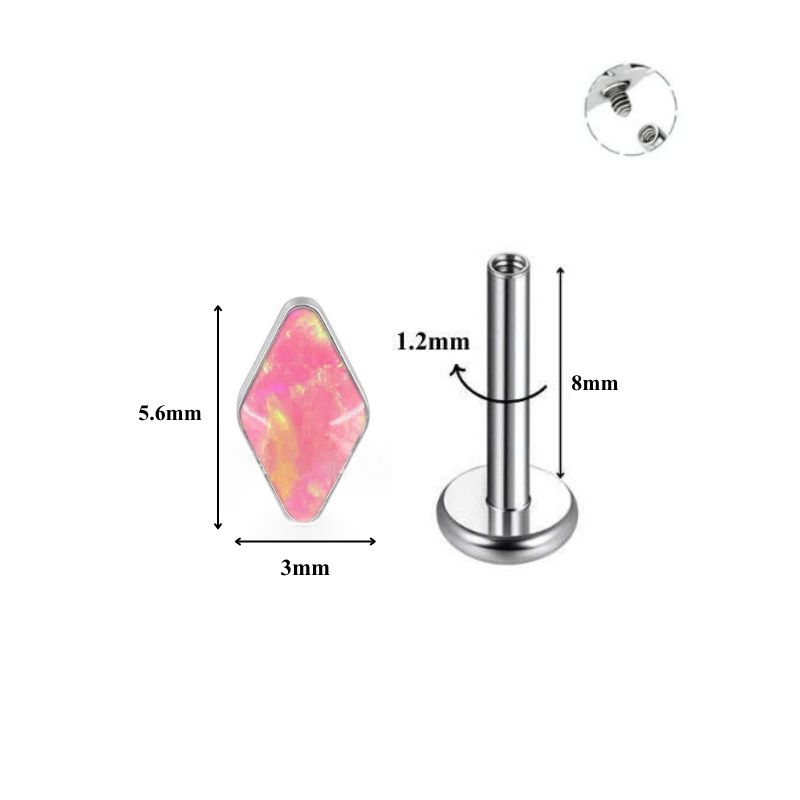 Titan / Khuyên tai đá opal hình thoi - 3 màu 1.2*8mm