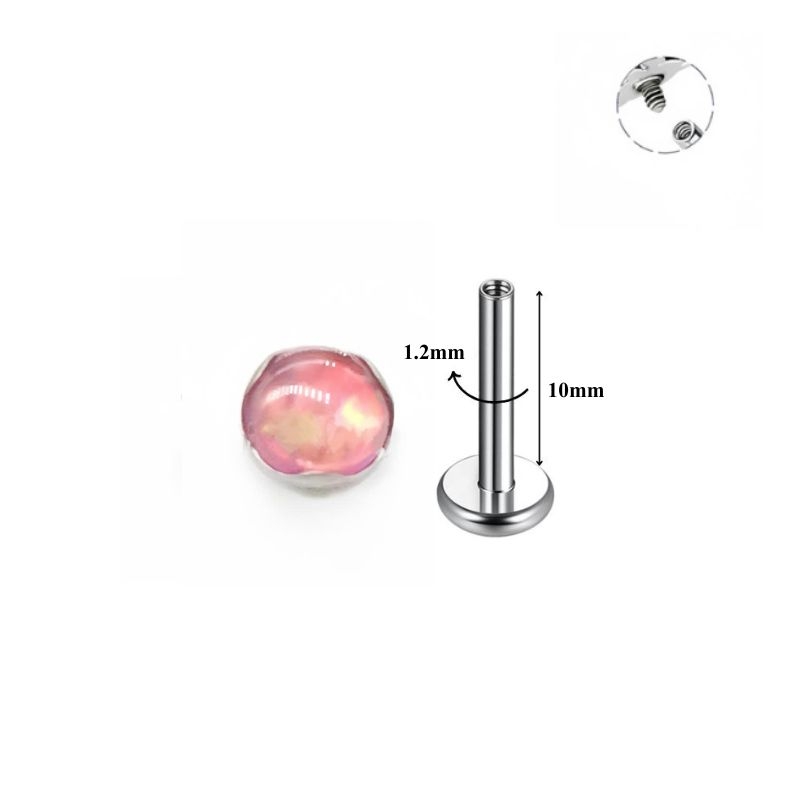 Khuyên tai đá Opal - màu hot - Titanium F136 - 1.2*10mm