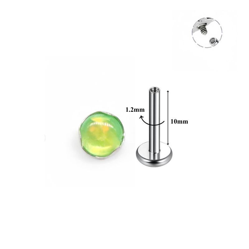 Khuyên tai đá Opal - màu hot - Titanium F136 - 1.2*10mm