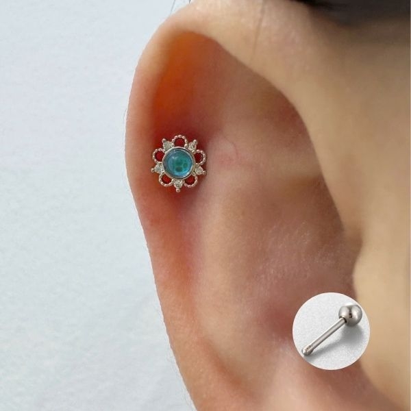 Khuyên tai đá xanh hình quả cầu điện - Hợp kim