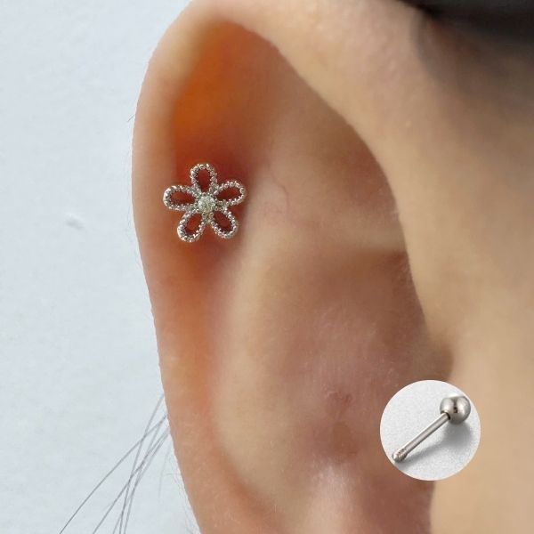 Khuyên tai hoa anh đào màu bạc / Hợp kim