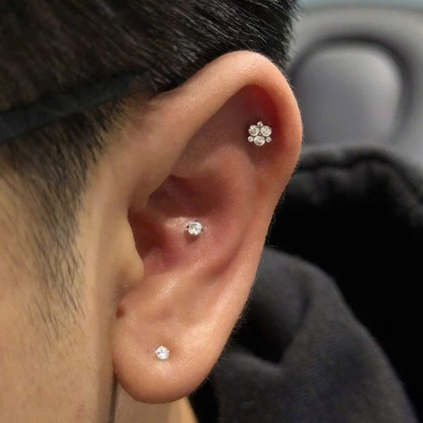 Khuyên titan hoa đính đá dễ thương - 1.2*8mm