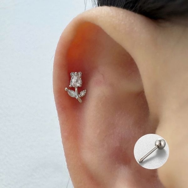 Hợp kim / Khuyên tai hoa hồng đính đá