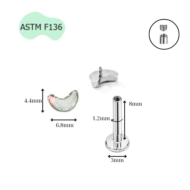 Khuyên tai mặt trăng đá opal - Titan - 2 màu -1.2*8mm