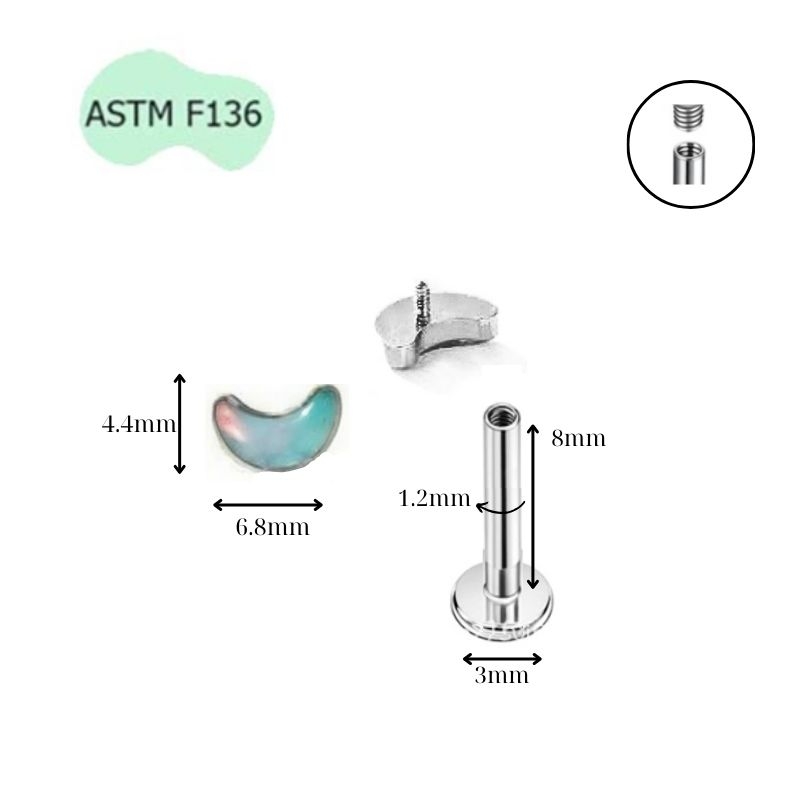 Khuyên tai mặt trăng đá opal - Titan - 2 màu -1.2*8mm