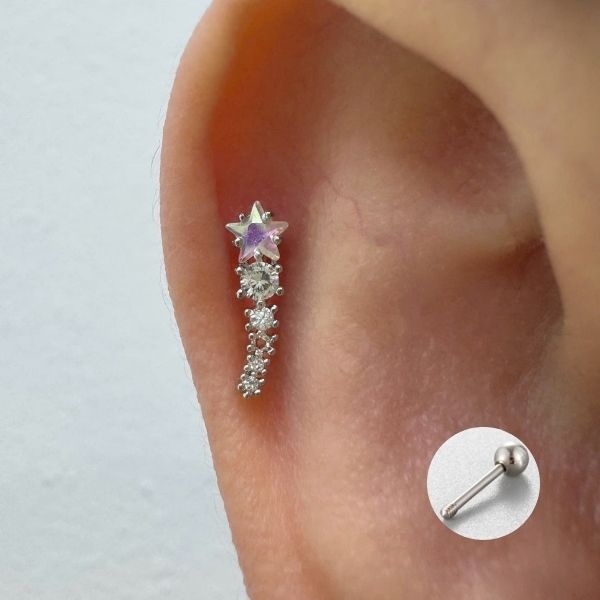 Khuyên tai ngôi sao màu xanh mix 0.8*6*3mm / Hợp kim