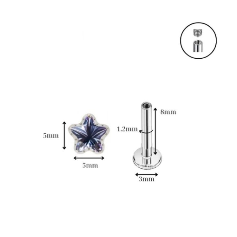 Titan / Khuyên tai ngôi sao thủy tinh - Unisex - 3 màu - 1.2*8mm