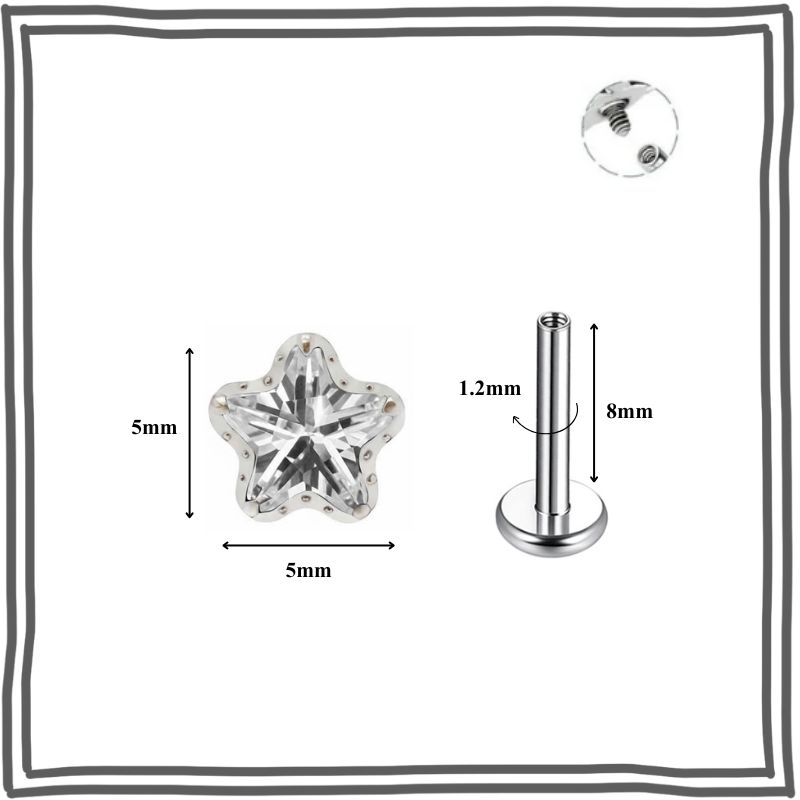 Titan / Khuyên tai ngôi sao thủy tinh - Unisex - 3 màu - 1.2*8mm