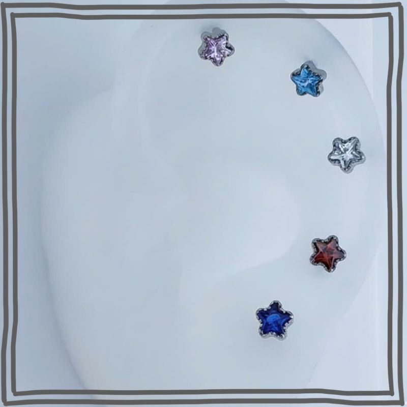 Titan / Khuyên tai ngôi sao thủy tinh - Unisex - 3 màu - 1.2*8mm