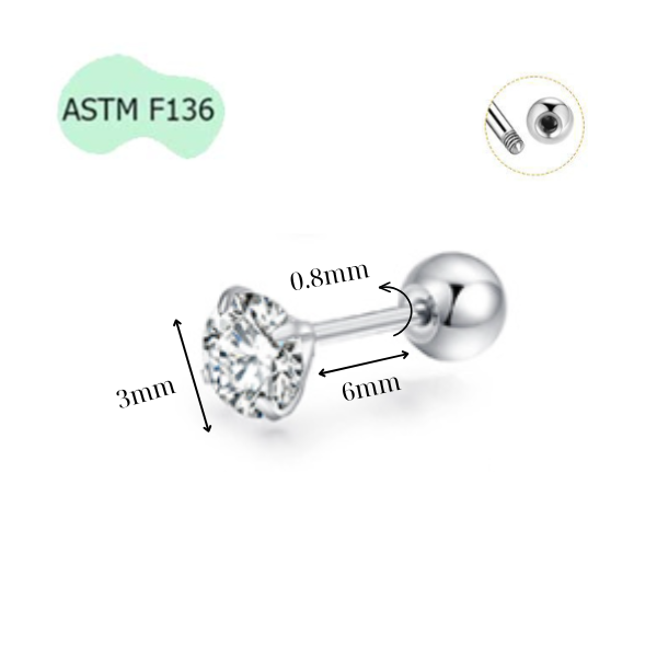 Khuyên tai titanium đính đá nhiều size
