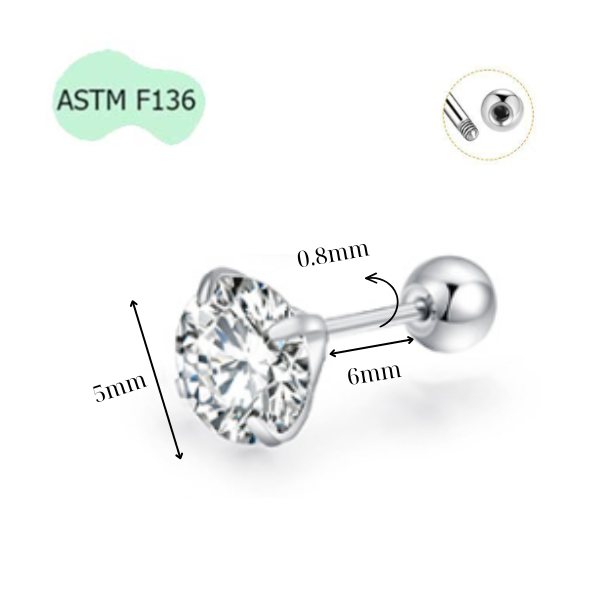 Khuyên tai titanium đính đá nhiều size
