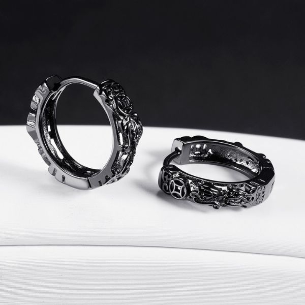 Khuyên tai tròn họa tiết đồng xu 12mm - 2 màu