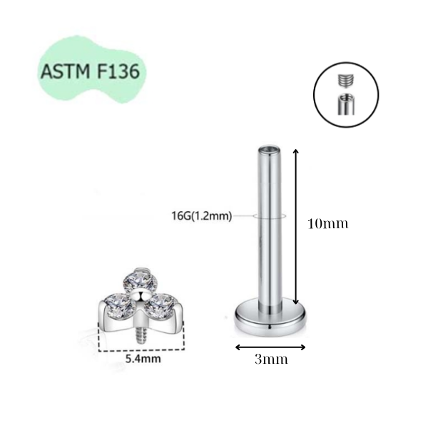 Khuyên titan bông hoa 3 cánh WHITE - 4 size