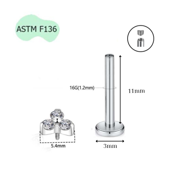 Khuyên titan bông hoa 3 cánh WHITE - 4 size