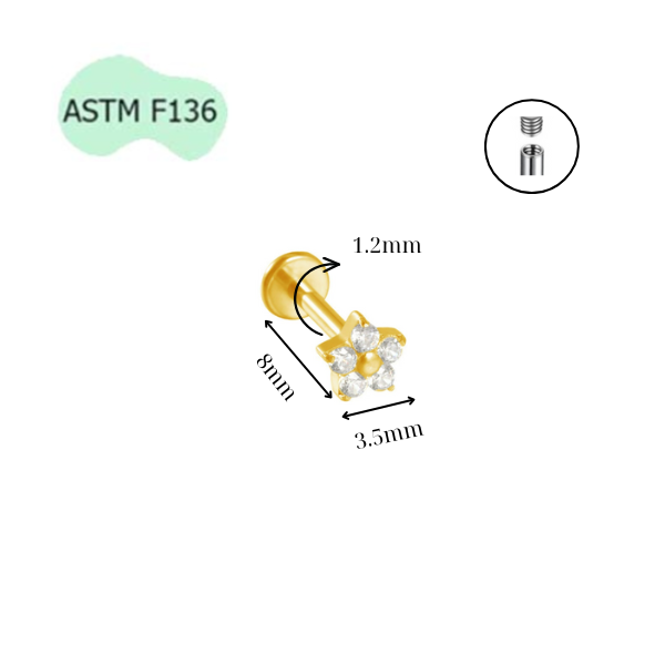 Khuyên Titan bông hoa 5 cánh lấp lánh - Có 2 màu