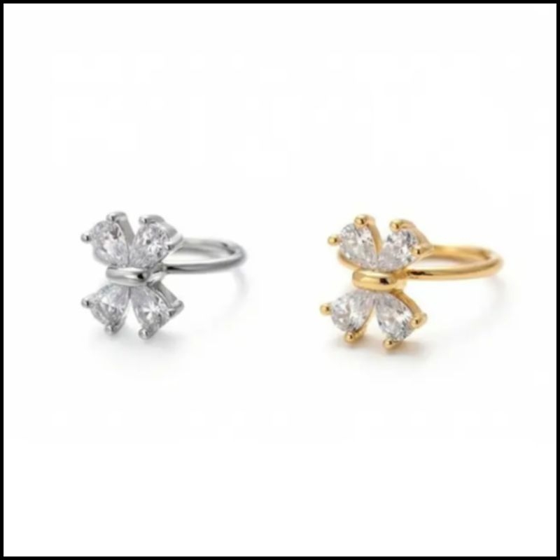 Khuyên tròn nơ xinh xắn 1.2*8mm/Hợp kim - 2 màu