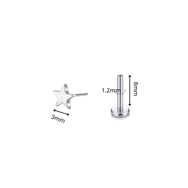 (Loại ghim) Khuyên tai ngôi sao mini basic 1.2*8mm - Titanium