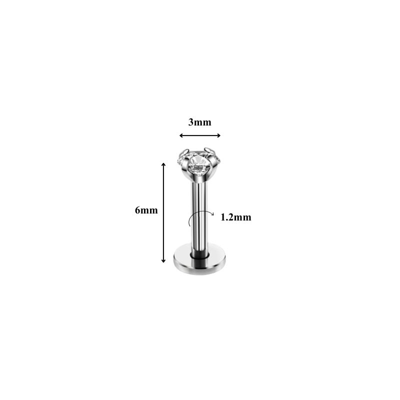 Thép không gỉ 316L / Bông tai tròn đá trắng ren trong (nhiều size)