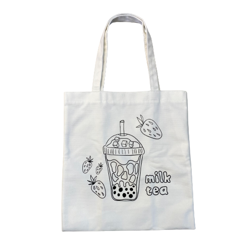 Túi Canvas Trắng 38X34.5Cm Hình Trà Sữa