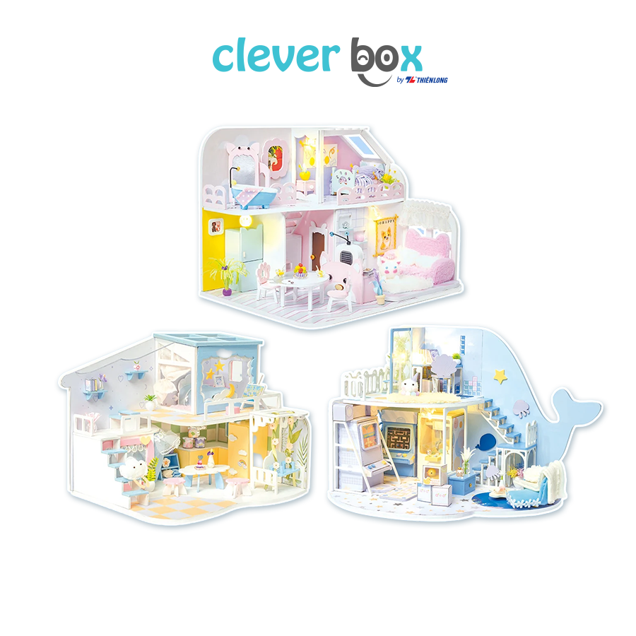 Bộ Lắp Ghép Mô Hình Gỗ Nhà Búp Bê 2 Tầng Gác Lửng Know Me Cá Voi, DIY Miniature House Clever Box
