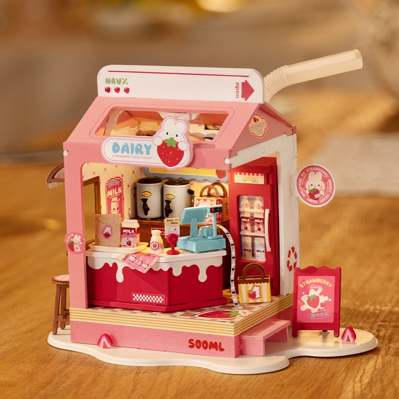 Nhà Búp Bê Robotime Rolife Teddy's Bread Box, Strawberry Milk Box